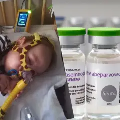 Dziecko podłączone do aparatury medycznej obok fiolek leku Zolgensma.