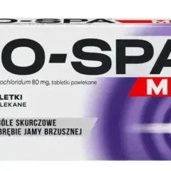 Opakowanie leku NO-SPA MAX z 24 tabletkami powlekanymi, na bóle skurczowe jamy brzusznej.