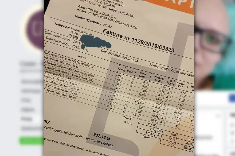 faktura imienna za leki i zaświadczenie lekarza
