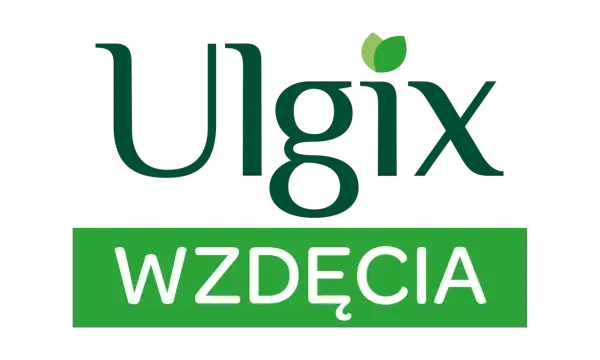 Ulgix Wzdęcia Max – ulga dla brzucha. Zielone liście symbolizują naturę i świeżość.